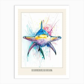 Hammerhead Shark Colourful Watercolour 1 Poster Art Print