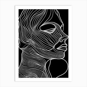 Black And White Abstract Women Faces In Line 1 Art Print