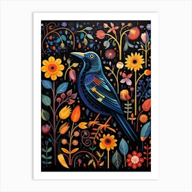 Folk Bird Illustration Crow 8 Art Print