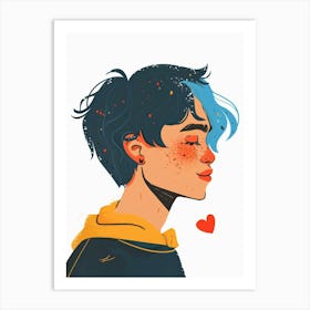 Cute Girl With Blue Hair Art Print