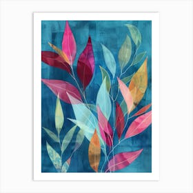 Leaves On A Blue Background Art Print