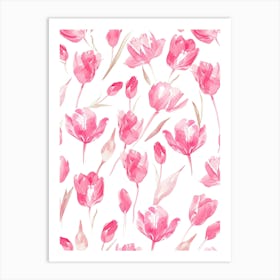 Pink Tulips Seamless Pattern Art Print