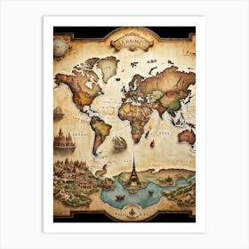 A World Map Visualizing An International Journey Pinpointing Iconic Historical Landmarks Across Var (7) Art Print