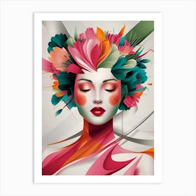 Abstract Woman With Flowers On Her Head Art Print