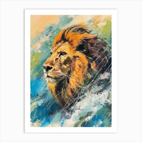 Asiatic Lion Facing A Storm Fauvist Painting 2 Art Print