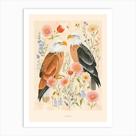 Folksy Floral Animal Drawing Eagle Poster Art Print