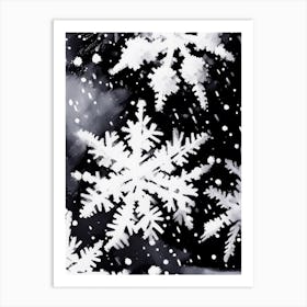 Snowflakes In The Snow, Snowflakes, Black & White 5 Art Print