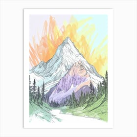 Mount Diablo Usa Color Line Drawing (3) Art Print