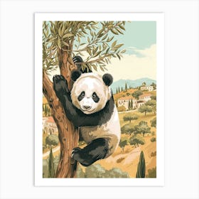 Giant Panda Cub Climbing A Tree Storybook Illustration 4 Art Print