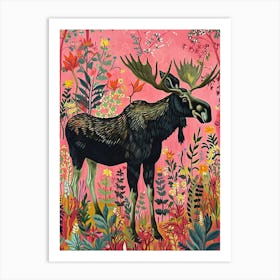 Floral Animal Painting Moose 1 Art Print