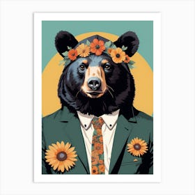 Floral Black Bear Portrait In A Suit (17) Art Print