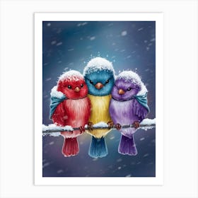 Three Colorful Birds On A Wire Art Print