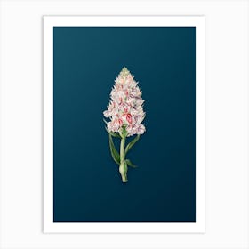 Vintage Leafy Spiked Orchis Flower Botanical Art on Teal Blue n.0924 Art Print