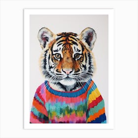 Baby Animal Wearing Sweater Tiger Art Print