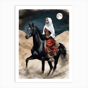 Muslim Woman A Horse Art Print