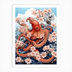 Day Octopus Japanese Style Illustration 3 Art Print