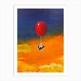 Pup, Up And Away Dog In A Hot Air Balloon Art Print
