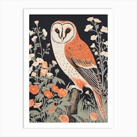 Vintage Bird Linocut Barn Owl 2 Art Print