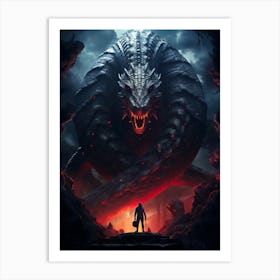 Man Standing In Front Of A Dragon Art Print