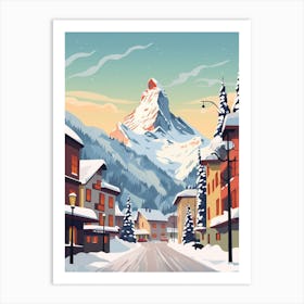 Vintage Winter Travel Illustration Zermatt Switzerland 3 Art Print