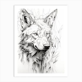 Red Wolf Line Drawing 3 Art Print