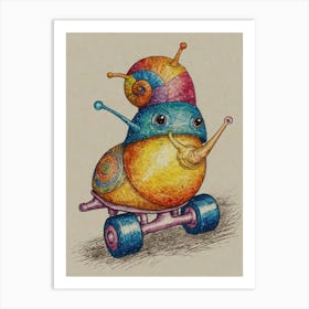 Snail On A Skateboard Art Print