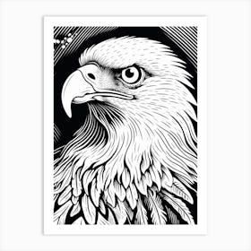 B&W Bird Linocut Bald Eagle 2 Art Print