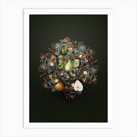 Vintage Pear Fruit Wreath on Olive Green n.0427 Art Print