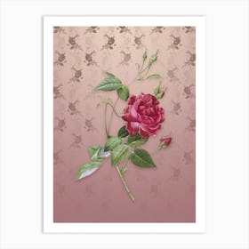 Vintage Blood Red Bengal Rose Botanical on Dusty Pink Pattern n.1146 Art Print
