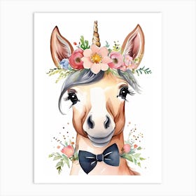 Baby Unicorn Flower Crown Bowties Woodland Animal Nursery Decor (12) Art Print