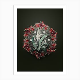 Vintage Eucomis Punctata Flower Wreath on Olive Green Art Print