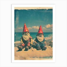 Polaroid Inspired Gnomes On The Beach 1 Art Print