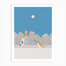 Minimal art Cats On A Rock Art Print