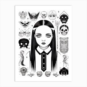 Portrait Of Wednesday Addams World Line Art 2 Fan Art Art Print
