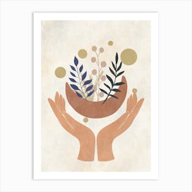 Hands Holding A Bowl Of Plants Art Print