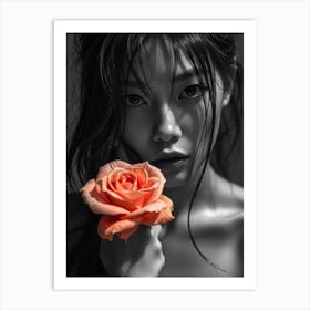 Portrait Of A Woman With A Rose Art Print