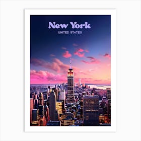 New York United States Nighttime Modern Travel Illustration Art Print