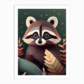 Forest Raccoon With Leaves Digital Art Print