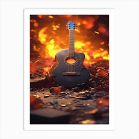 Acoustic Guitar And Fire - Hot Acoustics Art Print