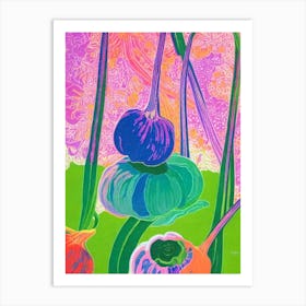 Garlic Scapes Risograph Retro Poster vegetable Art Print