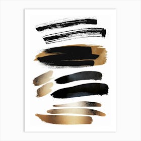 Black And Gold Brush Strokes 14 Art Print