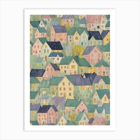 Pastel Houses Pattern Art Print