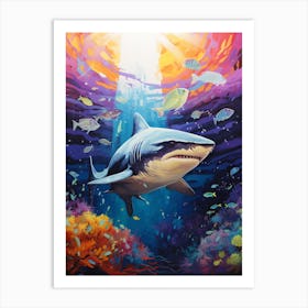  A Whitetip Reef Shark Vibrant Paint Splash 2 Art Print