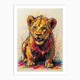 Default Draw Me A Dramatic Oil Painting Of A Lion Cub Playfull 1 Art Print