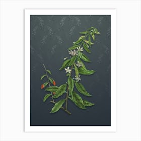 Vintage Goji Berry Tree Botanical on Slate Gray Pattern Art Print