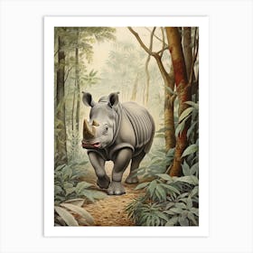 Rhino In The Green Leaves Realistic Illustration 4 Art Print