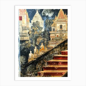 Ancient Buddhist Temple Painting Of The Life Of Buddha Inside Of Wat Pho In Bangkok, Thailand 1 Art Print