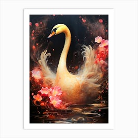 Swan With Flowers Art Print