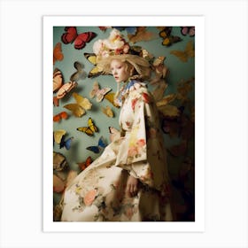 Girl With Butterflies Art Print