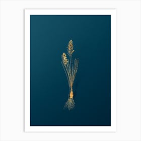 Vintage Autumn Squill Botanical in Gold on Teal Blue n.0211 Art Print